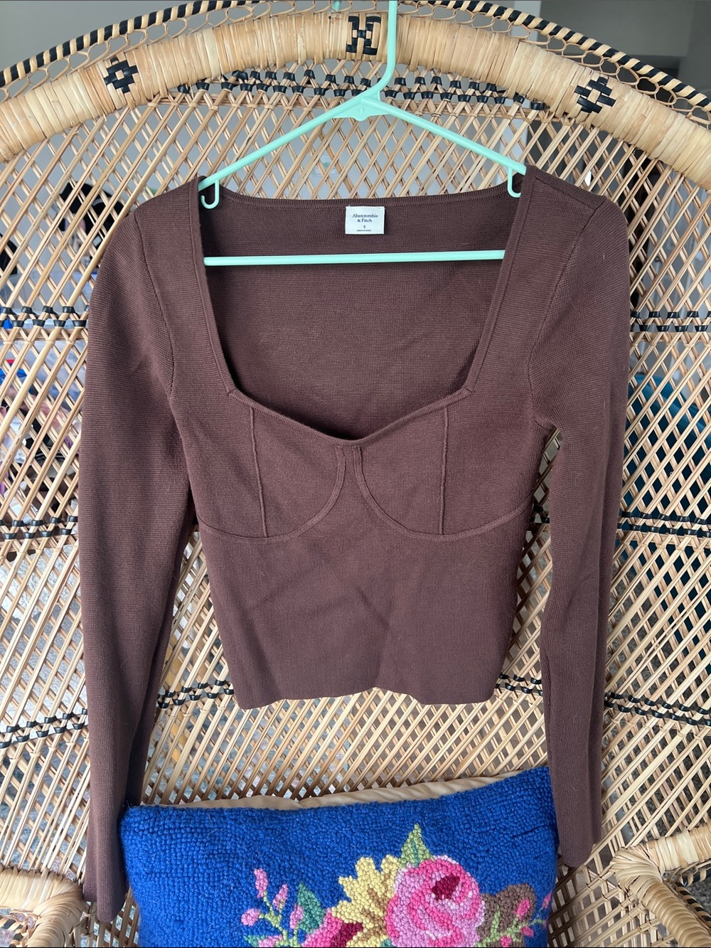 Abercrombie & Fitch Chocolate Brown Long-Sleeve Square Neck Knit Top